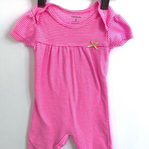 10/$35💥Carter's Baby Girl Short-Sleeved Romper Playsuit, Neon Pink White Stripe